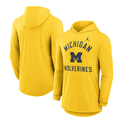 Michigan Wolverines Nike Jordan Long Sleeve Hooded Maize Tee - Front & Back View
