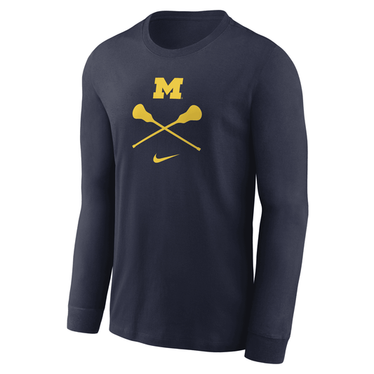 Michigan Wolverines Lacrosse Nike Navy Long Sleeve T-Shirt - Front View