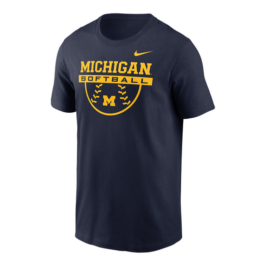 Michigan Wolverines Softball Block M Nike Navy T-Shirt - Front View