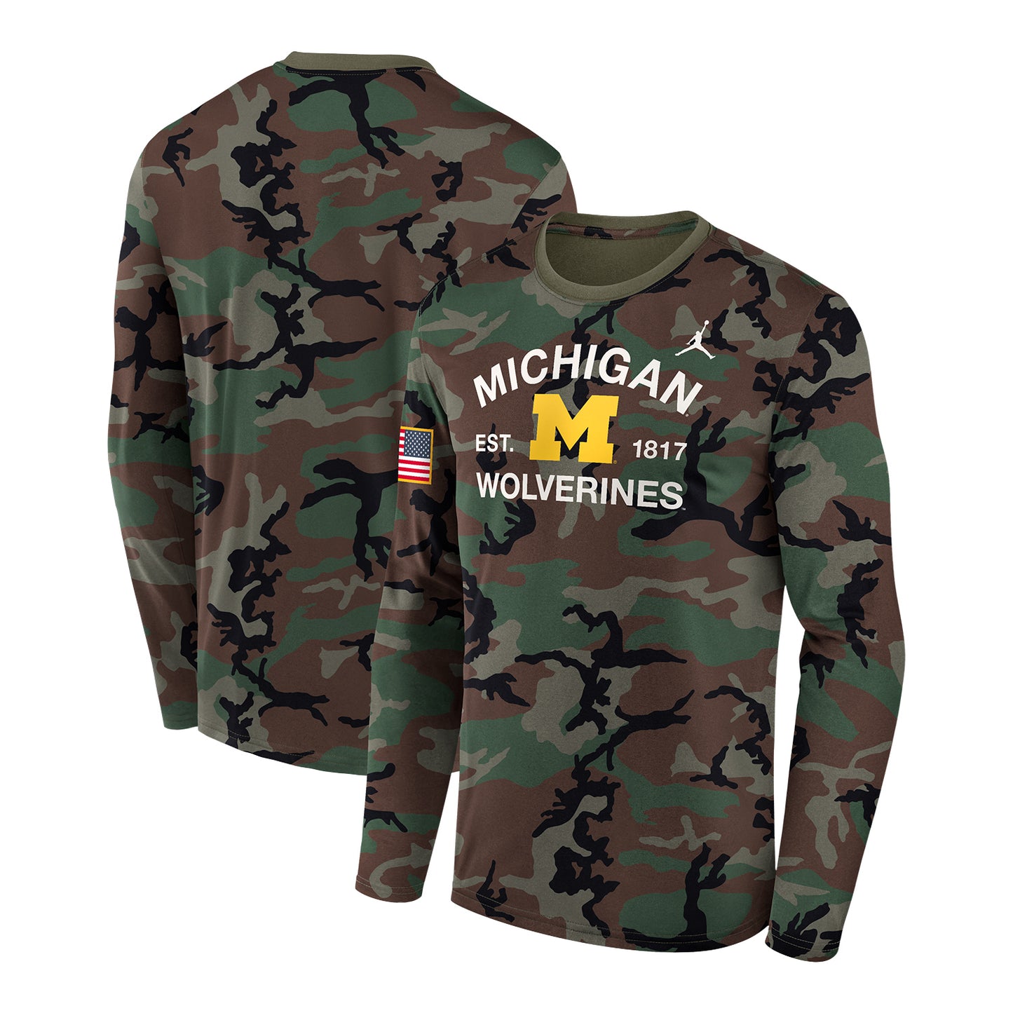 Michigan Wolverines Camo Military Appreciation Long Sleeve T-Shirt - Front  & Back View
