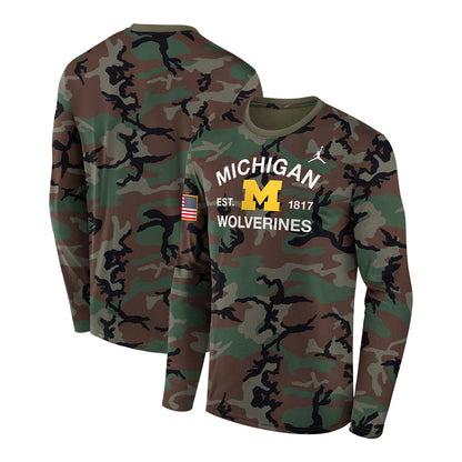 Michigan Wolverines Camo Military Appreciation Long Sleeve T-Shirt - Front  & Back View