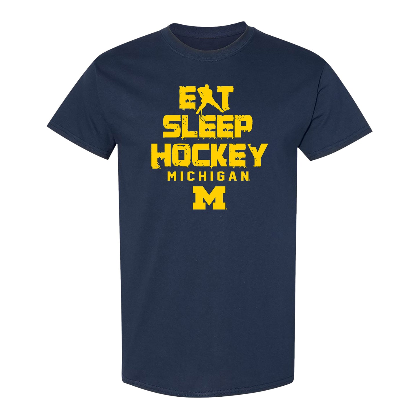 Michigan Wolverines Eat Sleep Hockey T-Shirt In Navy - Front View