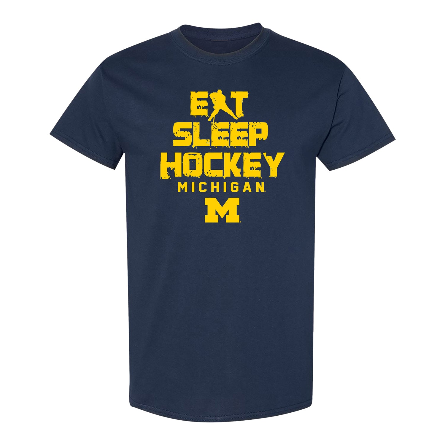 Michigan Wolverines Eat Sleep Hockey T-Shirt In Navy - Front View