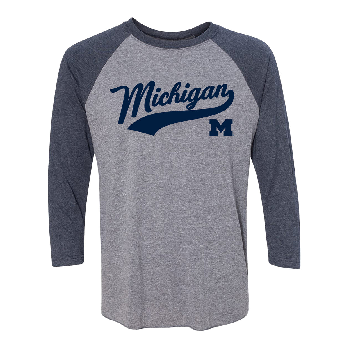 Michigan Wolverines Raglan Script Wordmark Long Sleeve T-Shirt - Front View