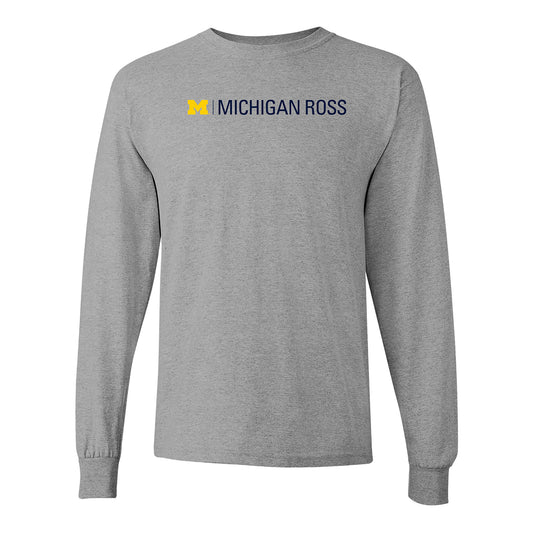 University of Michigan Ross School of Business Long Sleeve Gray Tee - Front View