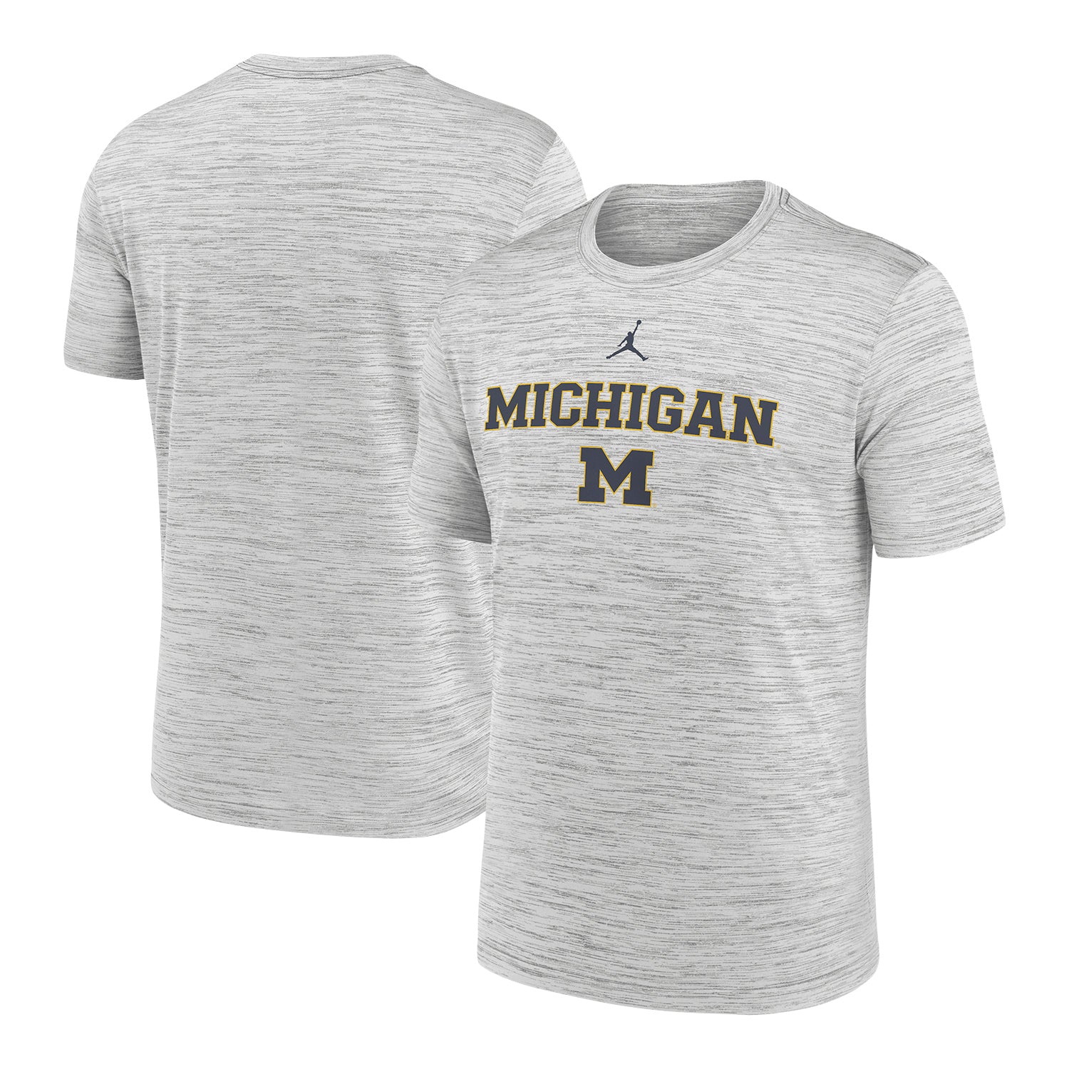Michigan Wolverines Jordan Gray Wordmark Short Sleeve Tee - Front * Back View