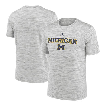 Michigan Wolverines Jordan Gray Wordmark Short Sleeve Tee - Front * Back View