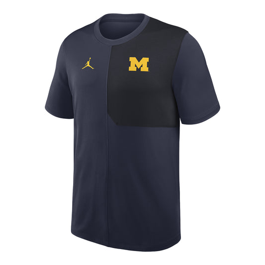 Michigan Wolverines Jordan Navy Coaches Tee - Front View