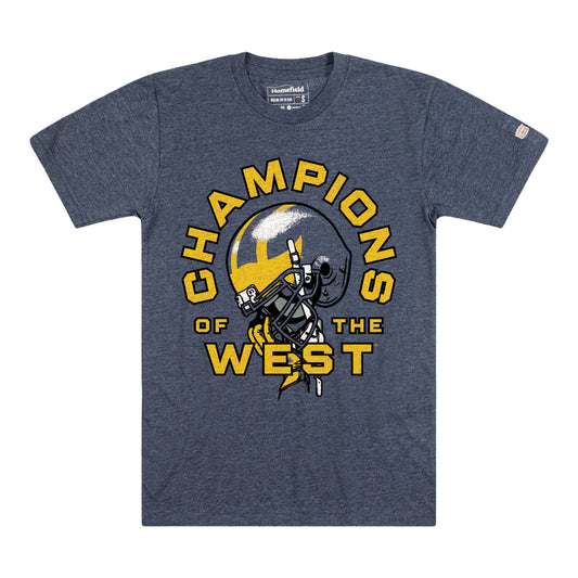 Michigan Wolverines Homefield Champions of the West T-Shirt In Grey - Front View