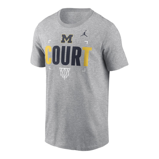 Michigan Wolverines Basketball Jordan Brand Our Court Short Sleeve T-Shirt In Grey - Front View