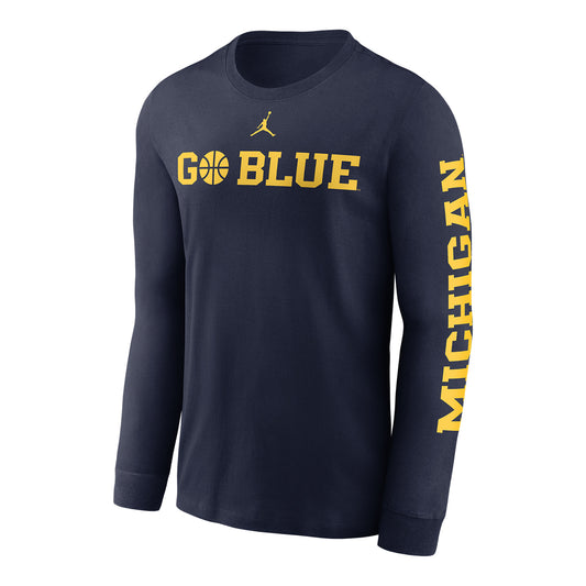 Michigan Wolverines Jordan Brand Basketball Go Blue Long Sleeve T-Shirt - Front View