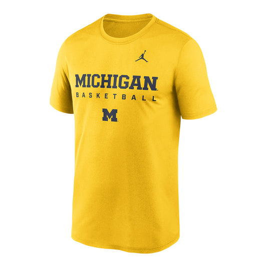 Michigan Wolverines Jordan Brand Basketball 2025 Courtside Short Sleeve Maize Tee - Front View
