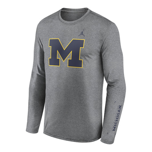 Michigan Wolverines Jordan Brand Basketball Legend Courtside Grey Long Sleeve T-Shirt - Front View