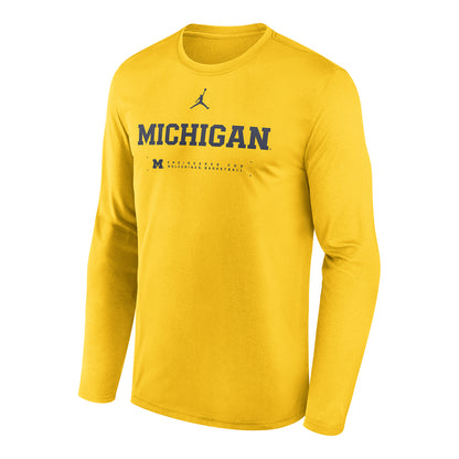 Michigan Wolverines Jordan Brand Basketball Maize Dri-FIT Shooting Long Sleeve T-Shirt - Front View