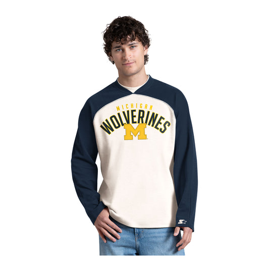 Michigan Wolverines White Long Sleeve Slub Jersey - Front View