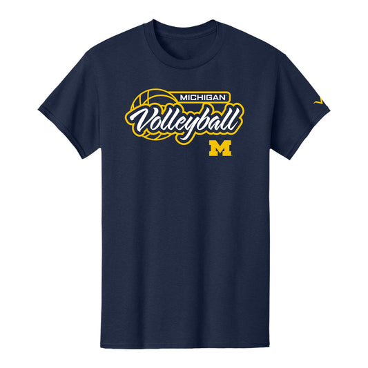 Michigan Wolverines Volleyball Script Navy Short Sleeve Tee - Front View