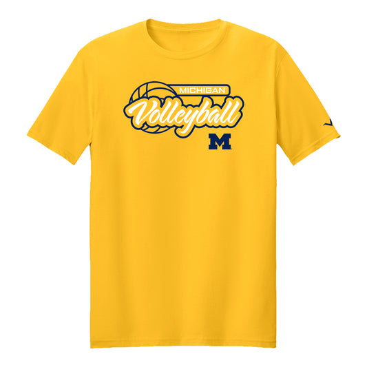 Michigan Wolverines Yellow Script Volleyball T-Shirt