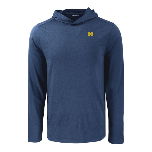 Michigan Wolverines Cutter & Buck Hooded Coastline Comfort Navy T-Shirt - Front View