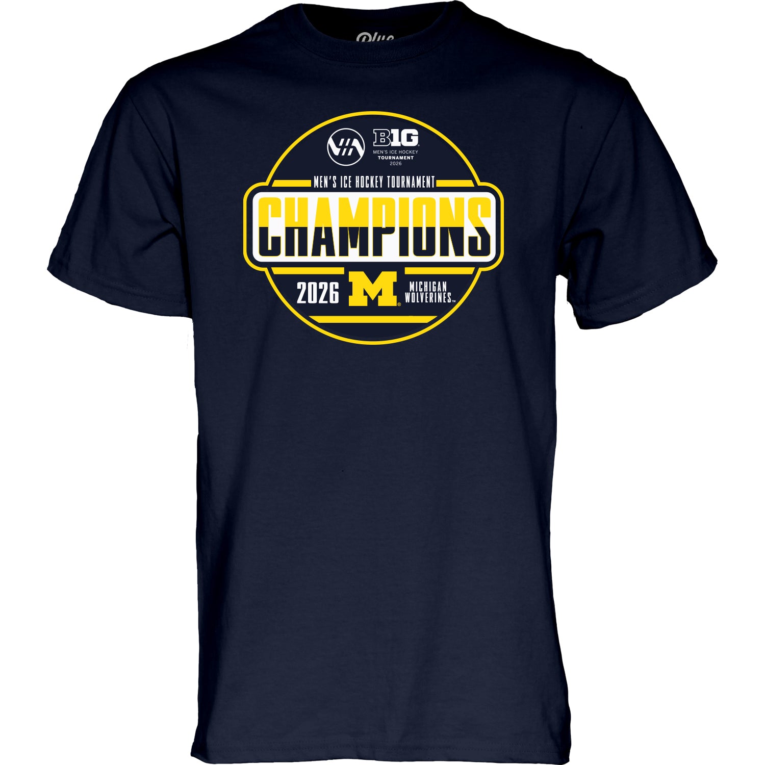 Michigan Wolverines Men's Hockey Big 10 Champion Navy T-Shirt - Front View
