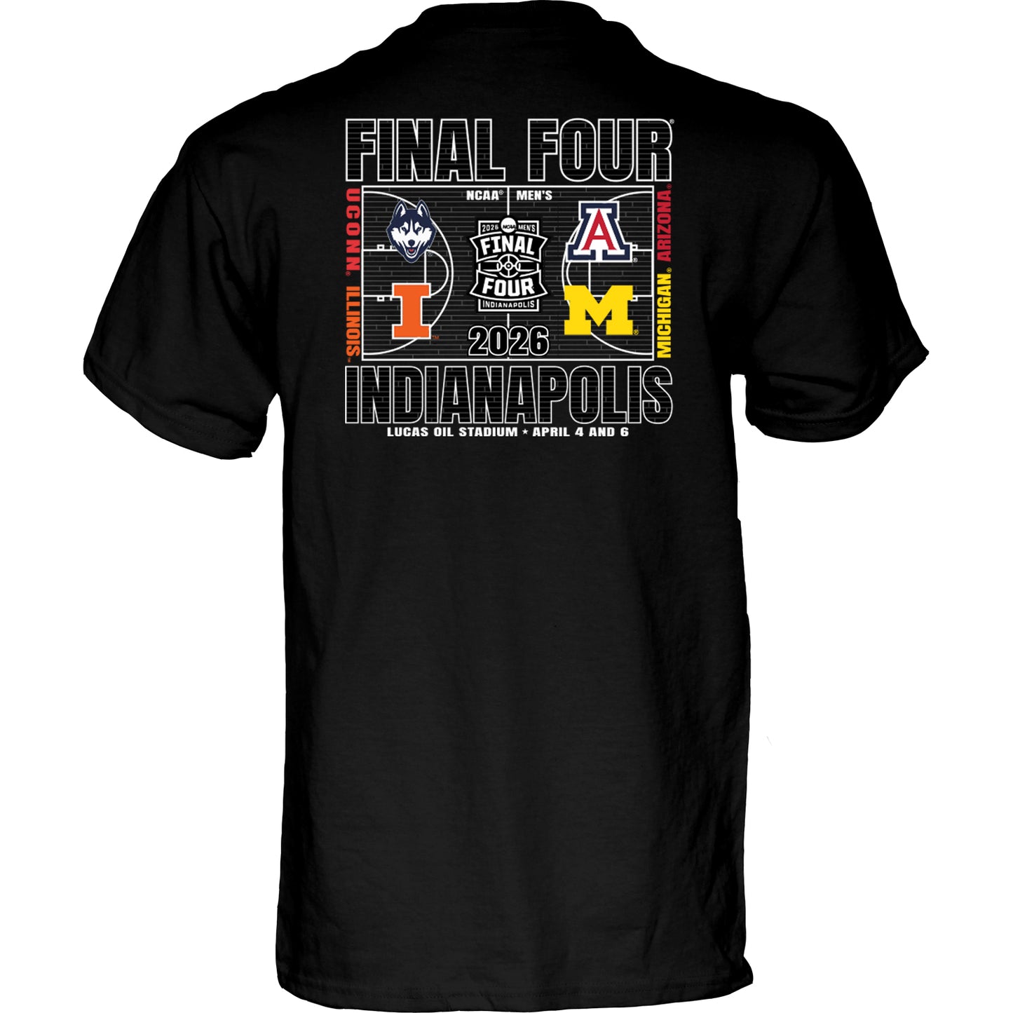 Michigan Wolverines Men's Basketball Final Four 4-Team Court T-Shirt
