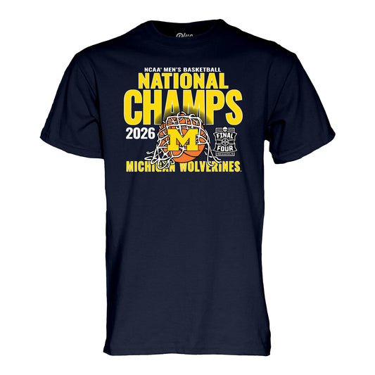 Michigan Wolverines Men's Basketball National Champions Cut Net Navy T-Shirt