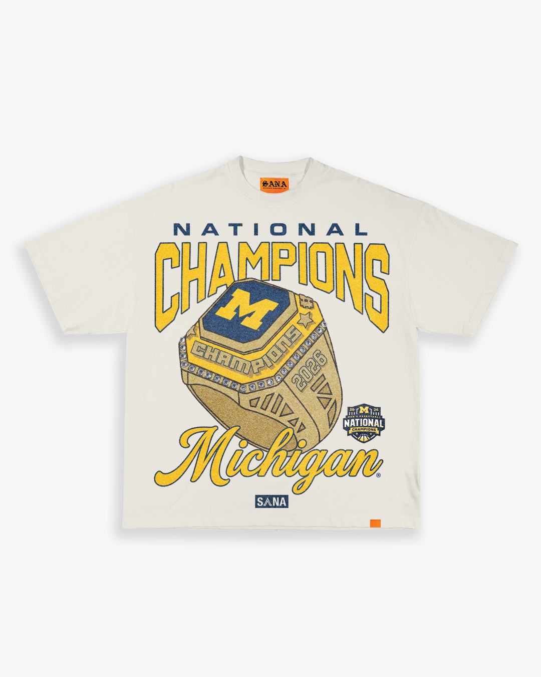Michigan Wolverines Men's Basketball National Champions Cream Ring T-Shirt - Front View