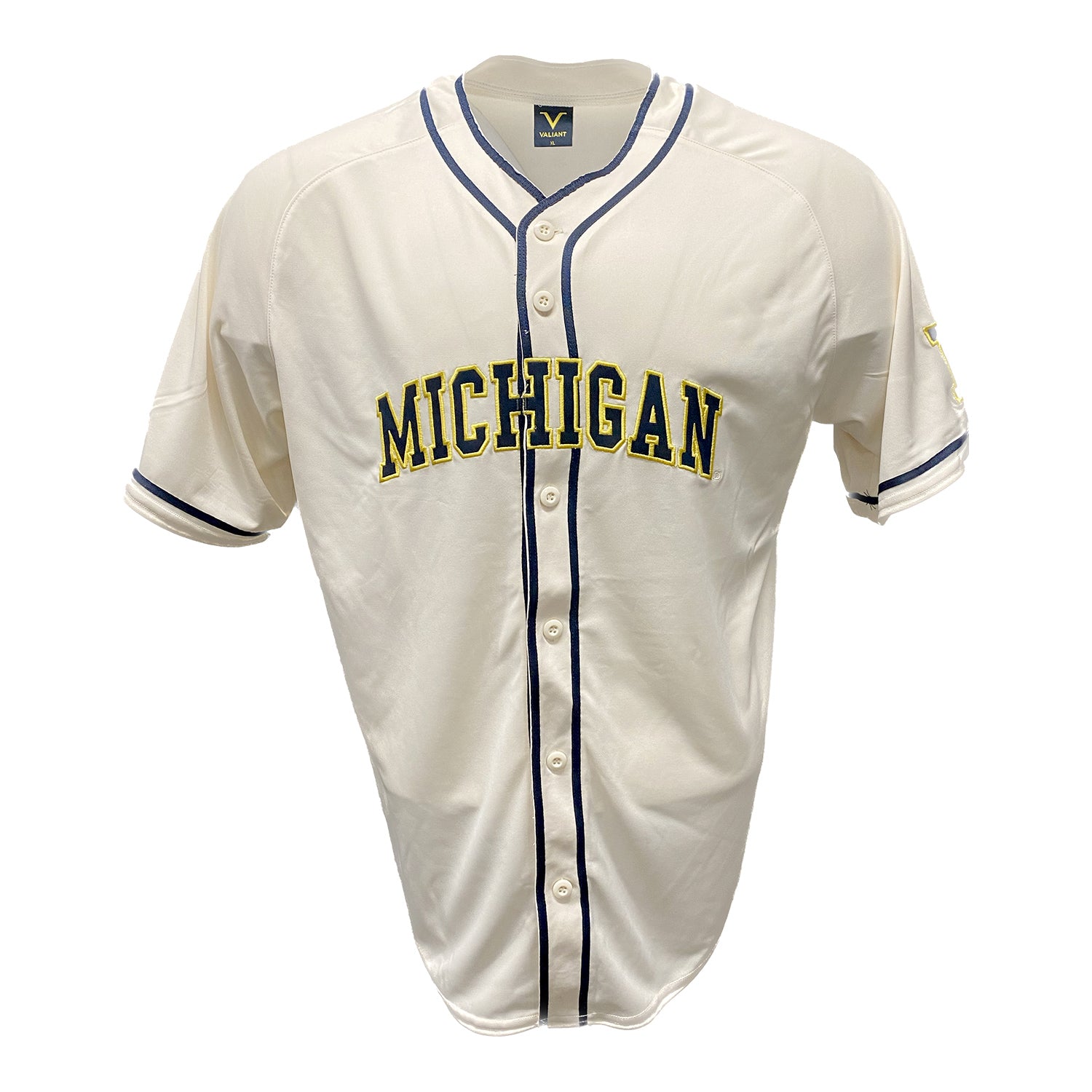 Valiant University Of Michigan Baseball Cream Replica Jersey The M valiant-university-of-michigan-baseball-cream-replica-jersey-the-m