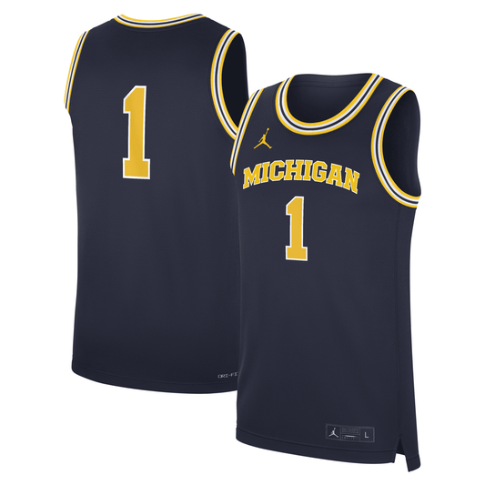 Michigan Wolverines Jordan #1 Basketball Navy Jersey