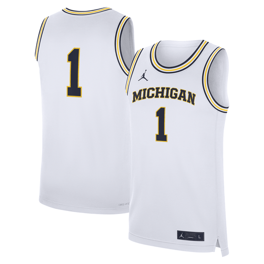 Michigan Wolverines Jordan #1 Basketball White Jersey