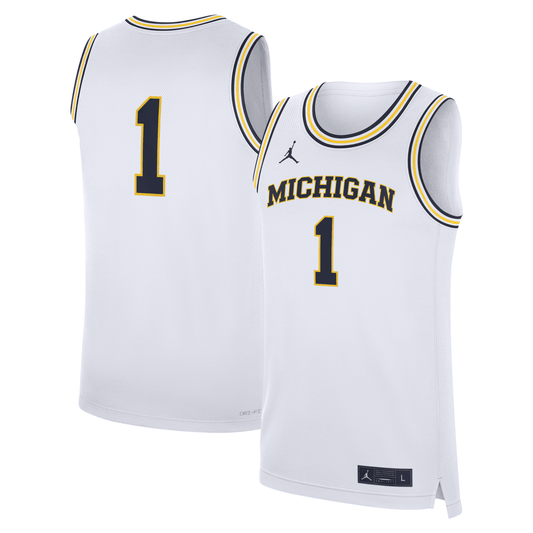 Michigan Wolverines Jordan #1 Basketball White Jersey