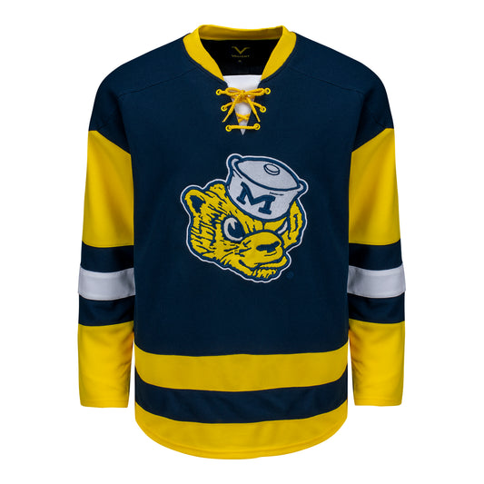 Michigan Wolverines Vault Logo Navy Hockey Jersey - Front View