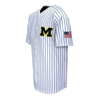 Michigan Wolverines Valiant White with Blue Pinstripe Baseball Jersey In White - Side View
