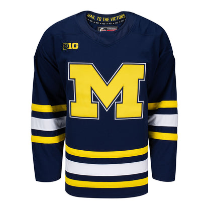 Michigan Wolverines Exclusive Pro Sports Men's Blue Hockey Jersey - Front View