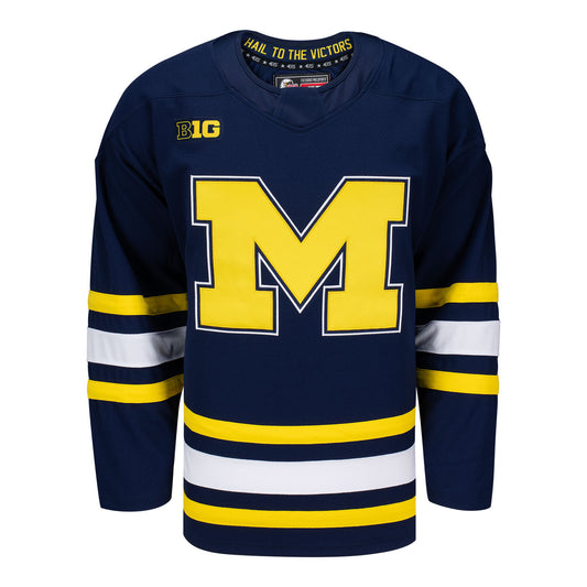 Michigan Wolverines Exclusive Pro Sports Men's Blue Hockey Jersey - Front View