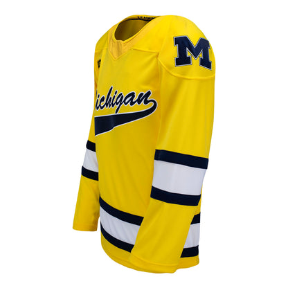 Michigan Wolverines Exclusive Pro Sports Men's Maize Hockey Jersey - Side View