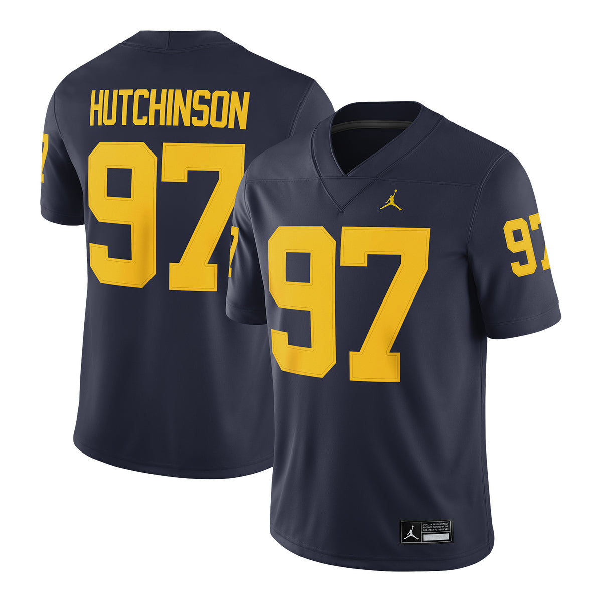 Michigan Wolverines Jordan Football #97 Aiden Hutchinson Blue Jersey