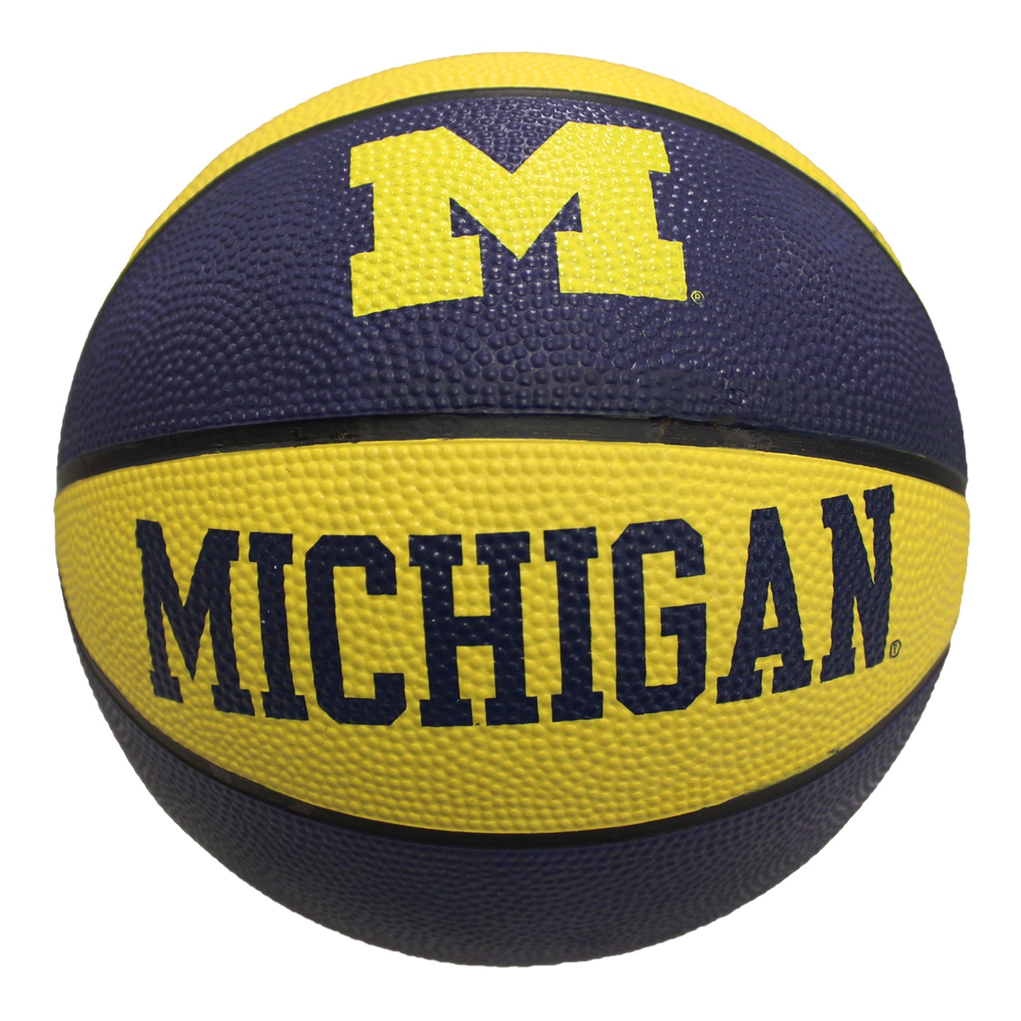 Michigan Wolverines Striped Mini Basketball In Blue and Maize - Front View