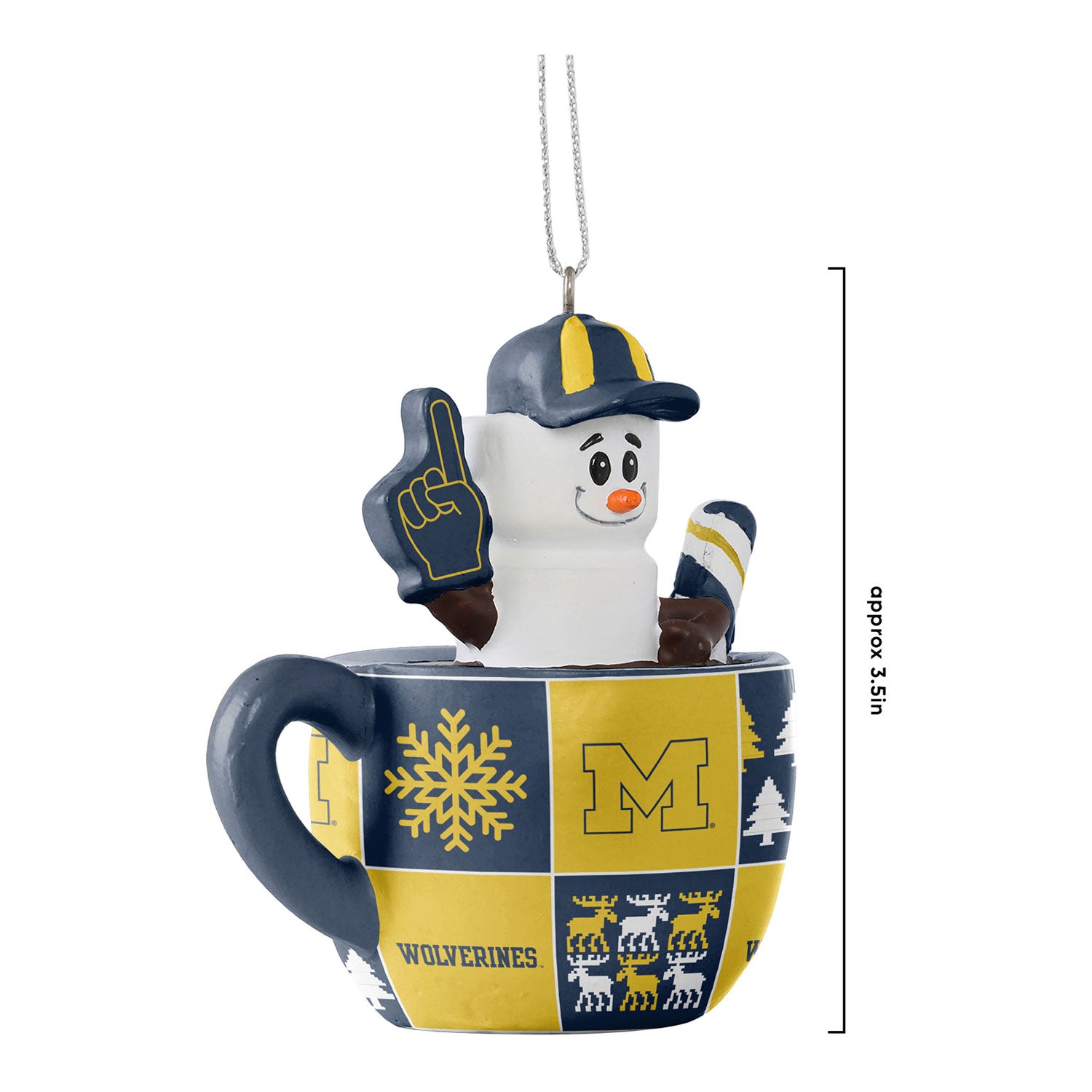 Michigan Wolverines Smores Mug Ornament - Measurement View