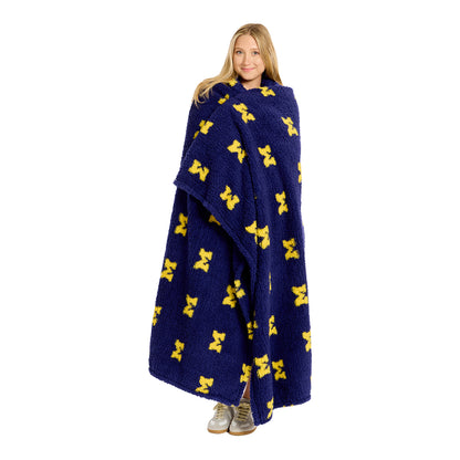 Michigan Wolverines Navy All Over Print Sherpa Throw Blanket