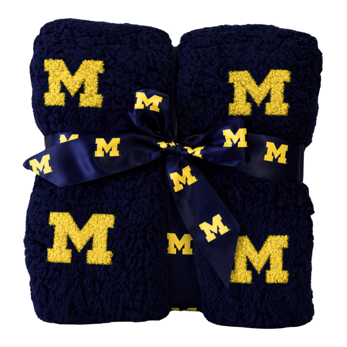 Michigan Wolverines Navy All Over Print Sherpa Throw Blanket