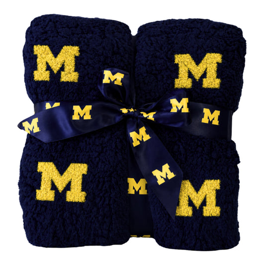 Michigan Wolverines Navy All Over Print Sherpa Throw Blanket
