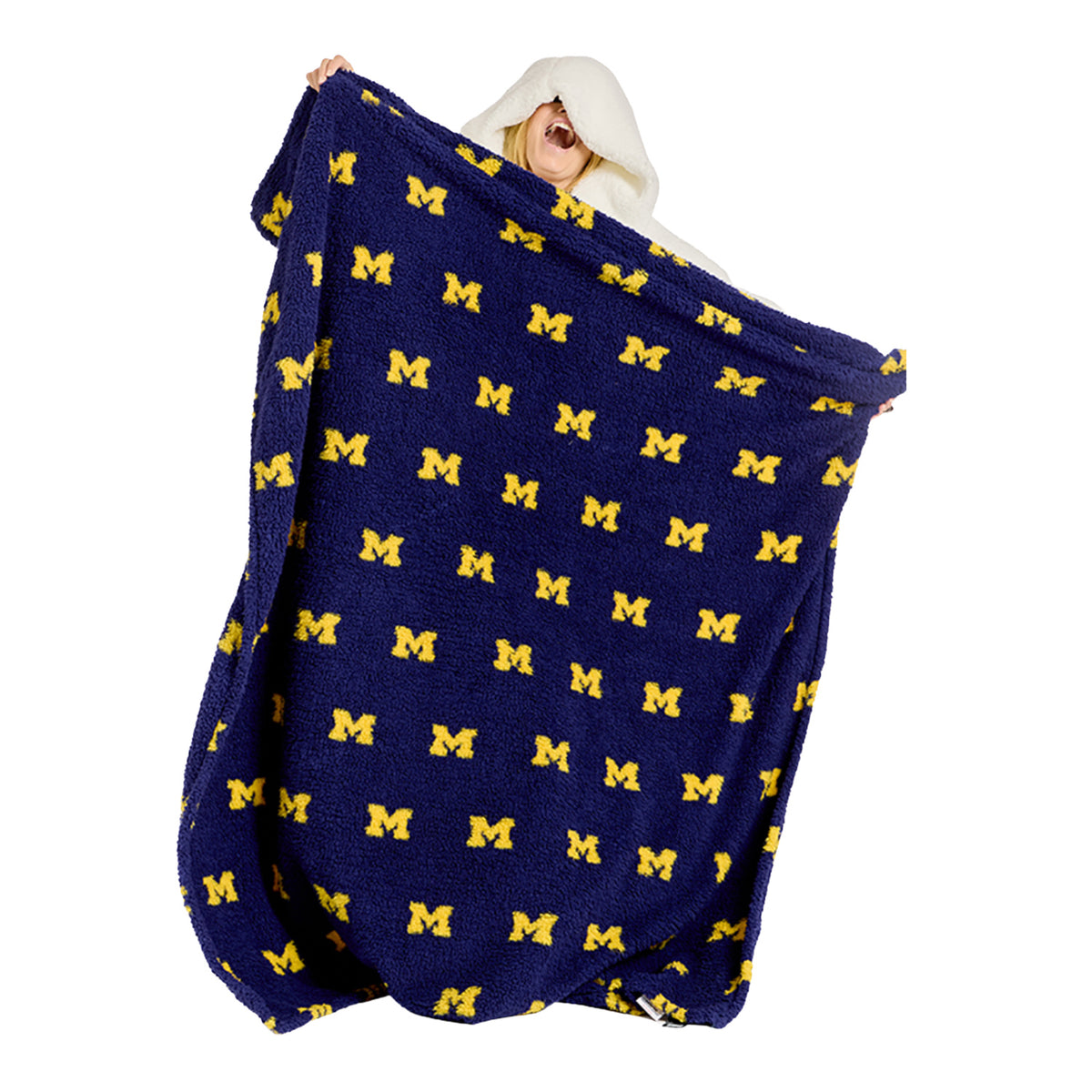 Michigan Wolverines Navy All Over Print Sherpa Throw Blanket