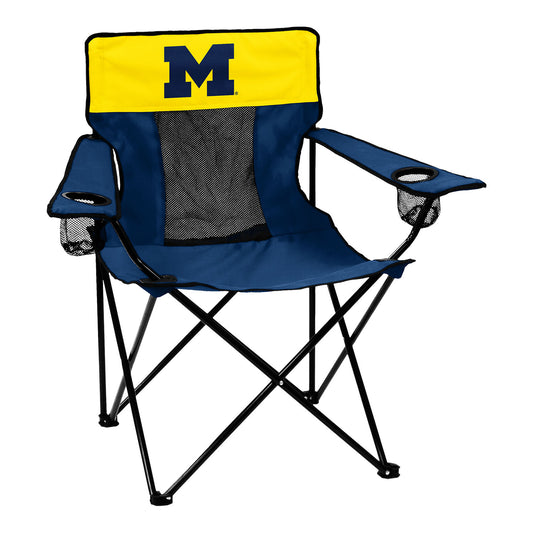 Michigan Wolverines Elite Outdoor Folding Chair In Navy & Yellow - Front View