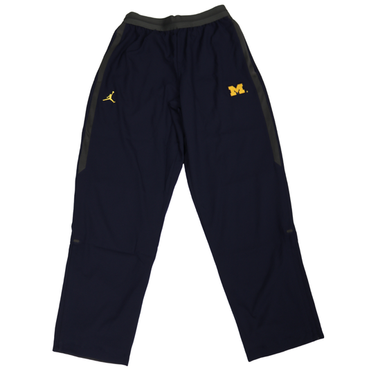 Nike Air Jordan Michigan Wolverines Navy Grey Windbreaker Pants - Front View