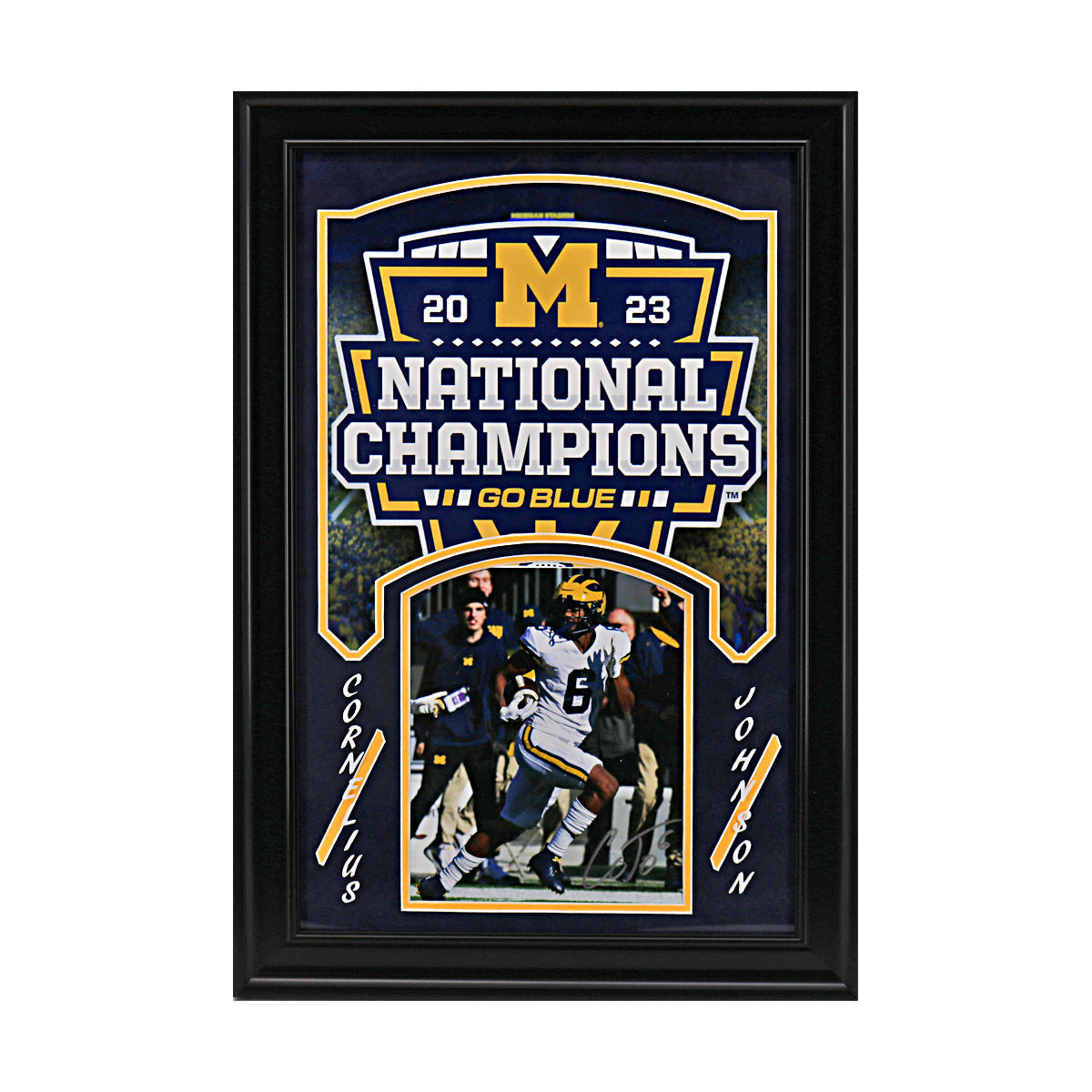 Cornelius Johnson Michigan Wolverines Autographed Signed 14" x 22" Framed Photo Collage - Front View