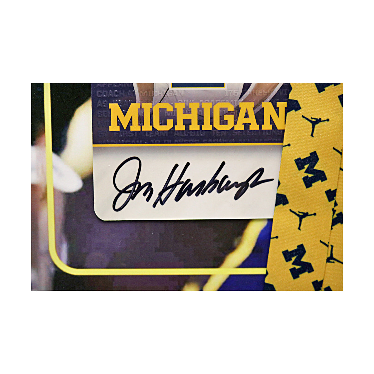 Jim Harbaugh Michigan Wolverines Autographed Signed 2023 Credential Pass 20" x 24" Framed Collage In Frame - Signature View