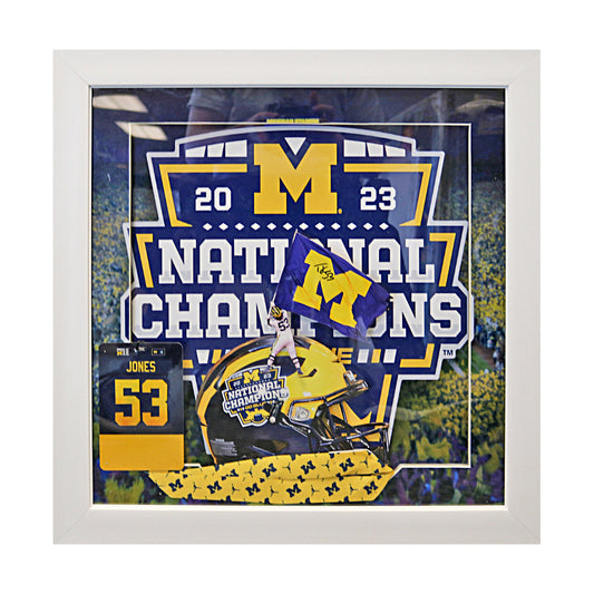 Trente Jones Michigan Wolverines Autographed Signed Photo & Credential  20" x 20" Framed 3-D Collage - Front View