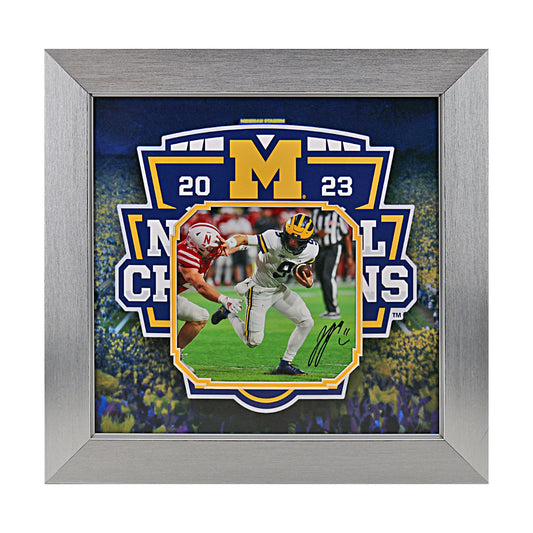 JJ McCarthy Michigan Wolverines Autographed Signed 14" x14" Framed Collage - Front View