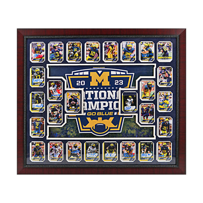 Michigan Wolverines Autographed Signed 28 Card 2023 National Champions Framed 24" x 28" Collage - Front View