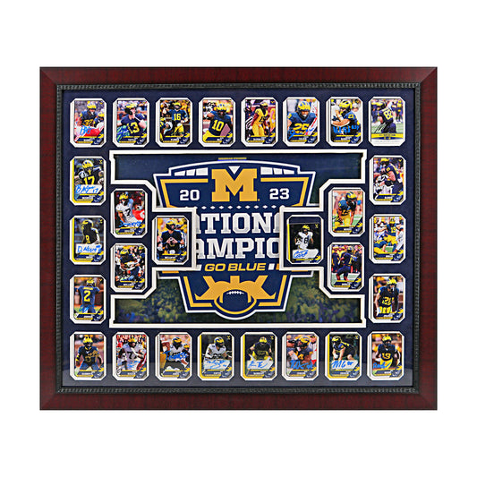 Michigan Wolverines Autographed Signed 28 Card 2023 National Champions Framed 24" x 28" Collage - Front View